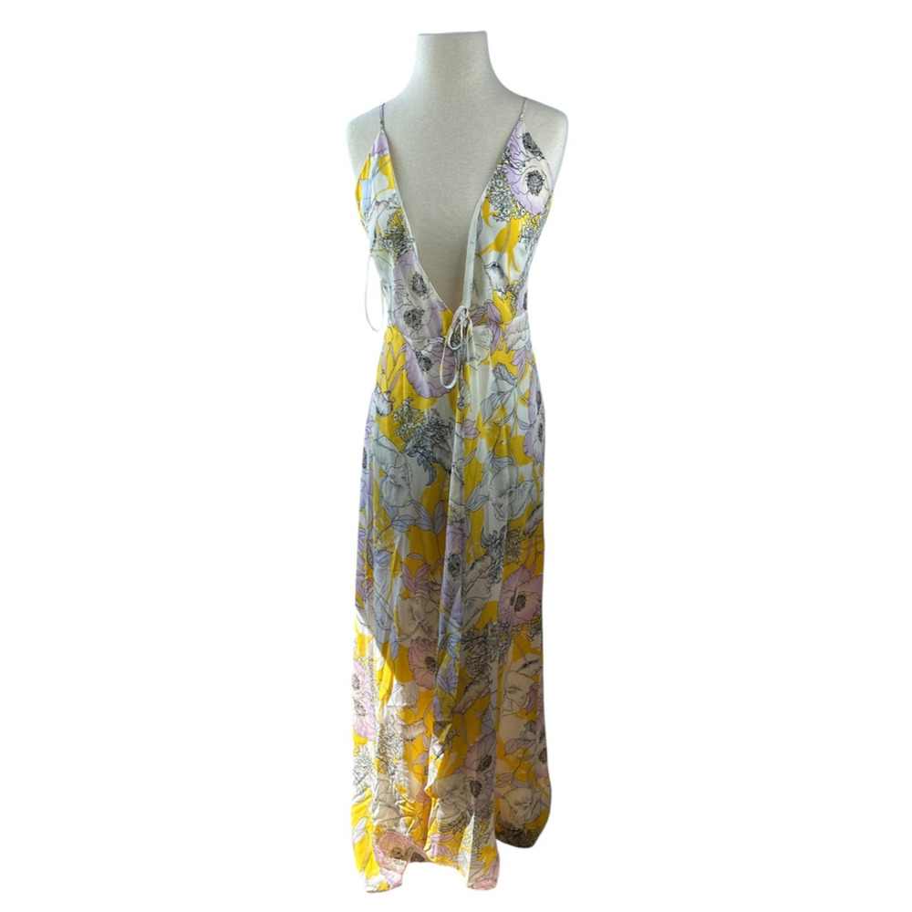 Yumi Kim Anthro Silk Floral Maxi Dress Rush Hour Wrap Tie Front Yellow Size XS - Picture 3 of 16